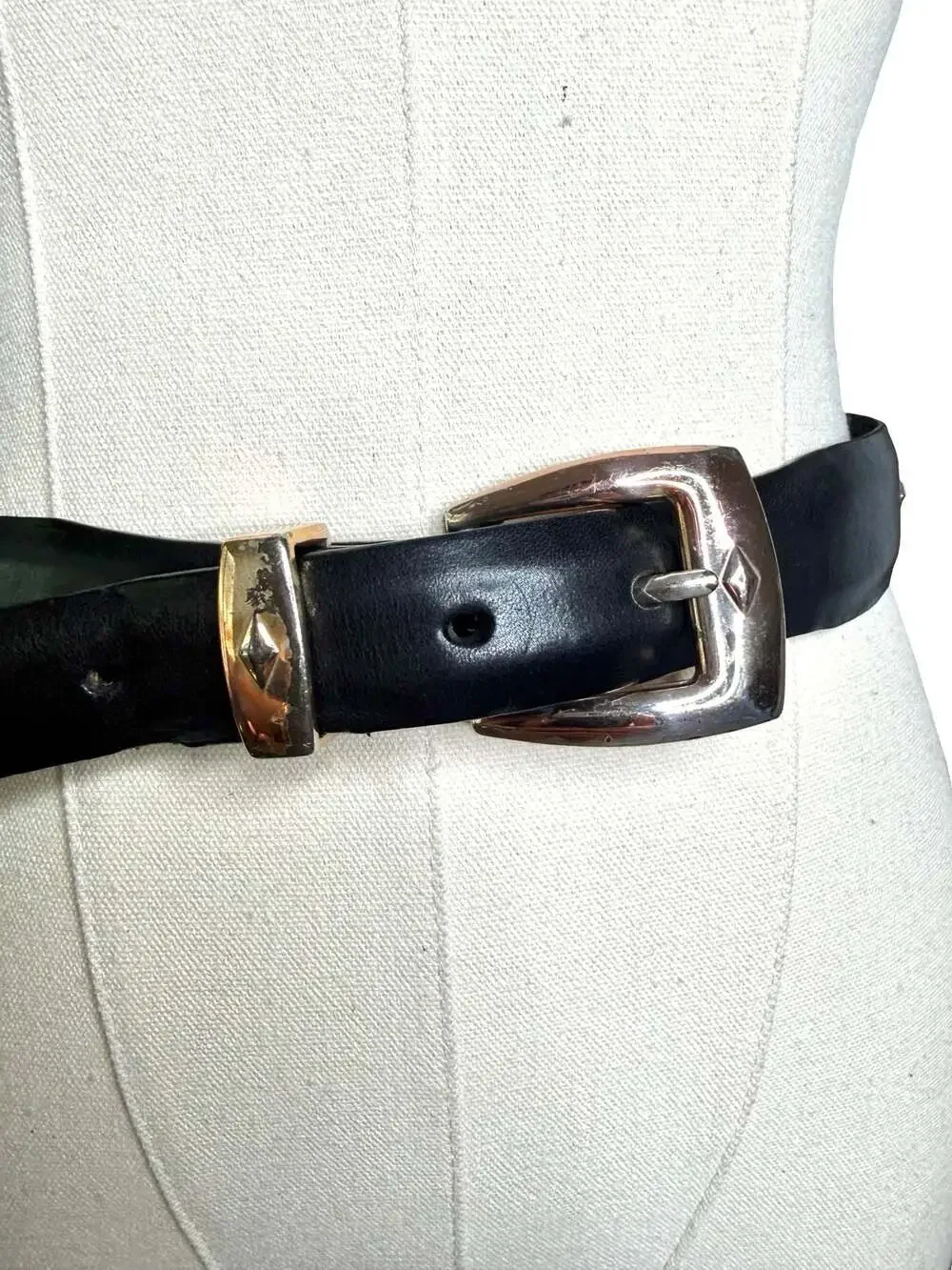 Brighton P3503 Black Leather Western Belt with Silver Tone Diamond Inlay Sz. 36